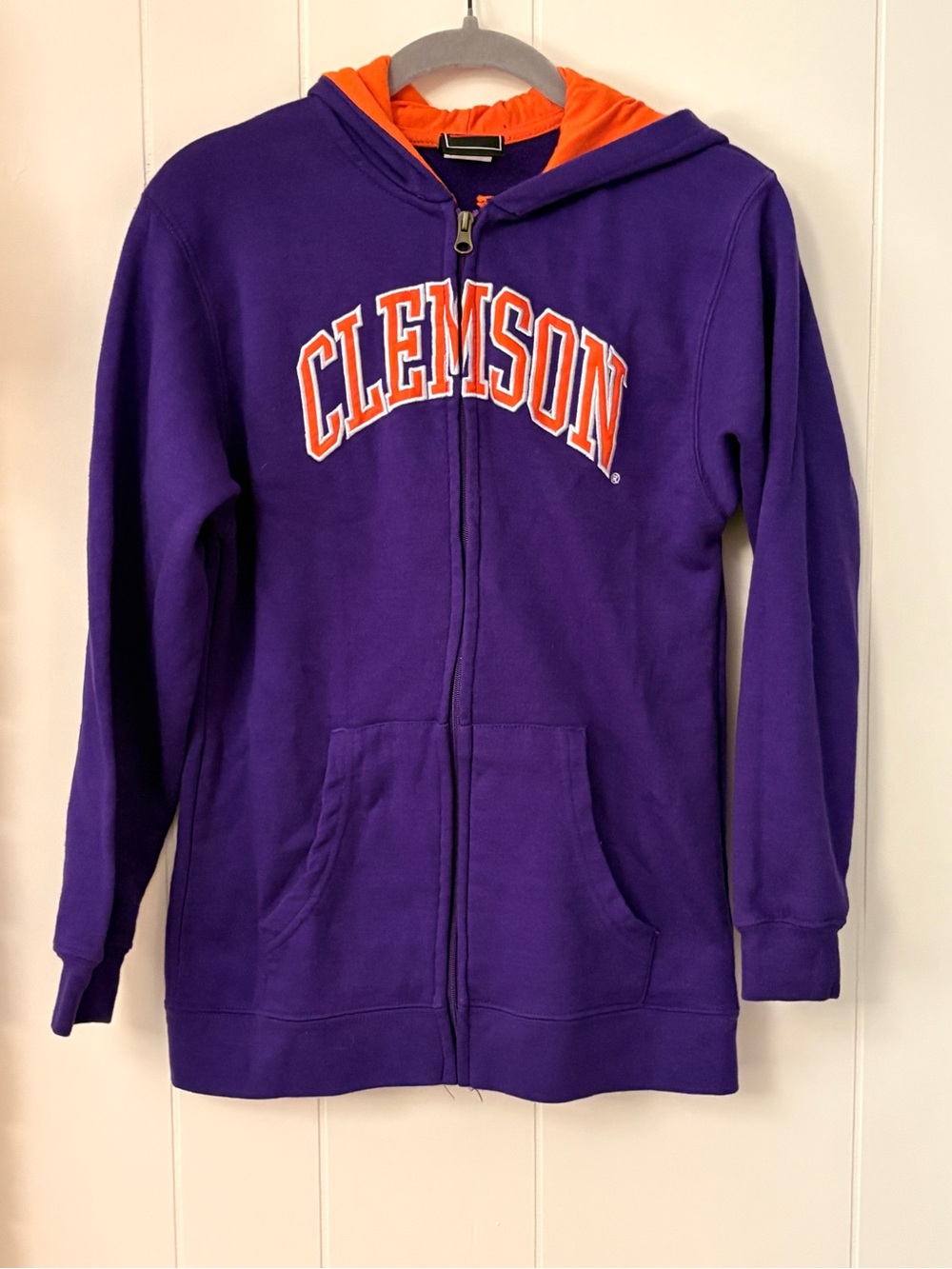 Clemson Kids' Purple Full‑Zip Hoodie with Orange Lining